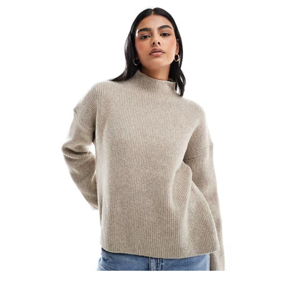 Abercrombie & Fitch Jumper Sweater Womens XS Light Brown Long Sleeve High Neck - Picture 2 of 9